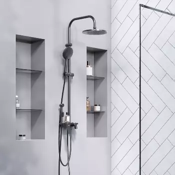 977770300 Душевая система с ванно-душевым смесителем-полкой и гигиеническим душем