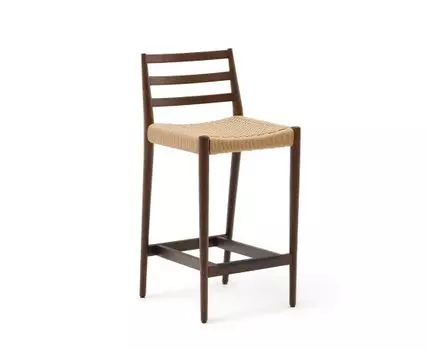 Analy Барный стул из массива дуба с отделкой под орех и сиденьем из веревки 70 см