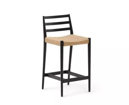 Analy Барный стул из массива дуба с черной отделкой и сиденьем из веревки 70 см