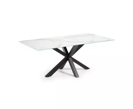 Argo Стол обеденный с черными ножками из стали и керамической столешницей Kalos Blanco 180x100