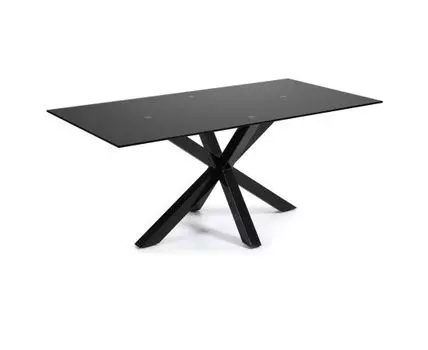 Argo Стол обеденный с черными ножками из стали и столешницей из черного стекла 200x100