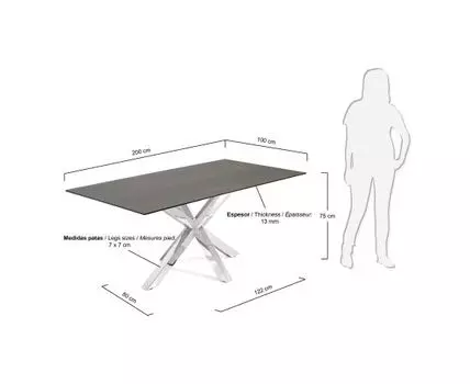 Arya Стол обеденный 200x100 нержавеющая сталь с керамической столешницей Iron Moss