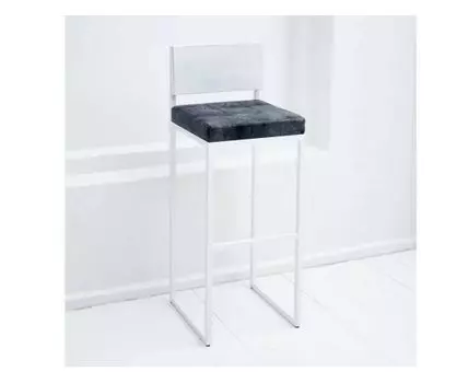 Барный стул Шоколад в натуральной серой коже с белым металлом (Серый, 370)