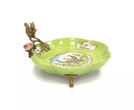 Блюдо с белкой 26x21x13см (зеленый, золотистый, 21)