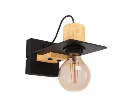 Бра BRAMERTON, 1х40W, E27, сталь, дерево, черный, коричневый, 43753