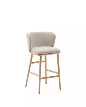 Ciselia Полубарный стул из бежевого шенилла и ясеня в натуральной отделке