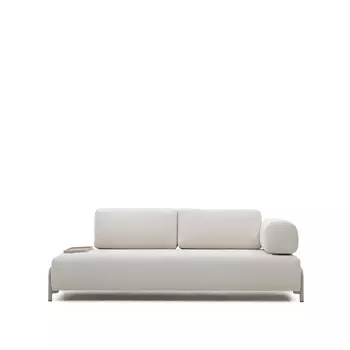 Compo 3-х местный диван из бежевой синели и серого металла с небольшим подносом 232 см