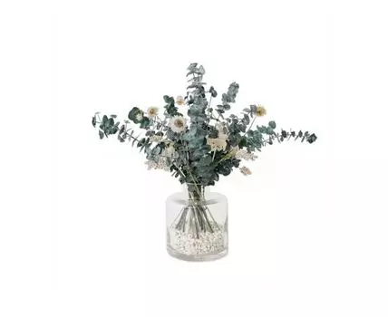 Цветочная композиция с эвкалиптом (белый, зеленый, 45)