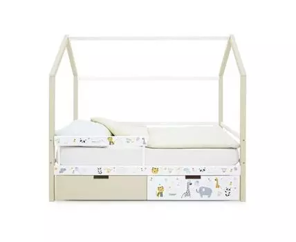 Деткая кровать-домик Svogen бежево-белый/зверята (мультиколор, 76)