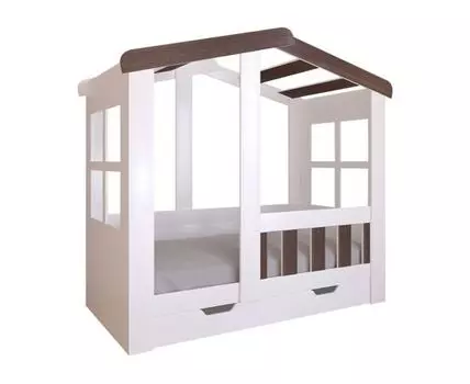 Детская кровать Астра Домик (160, 90, С ящиком, Односпальные, Одноярусные, Белый, 166)