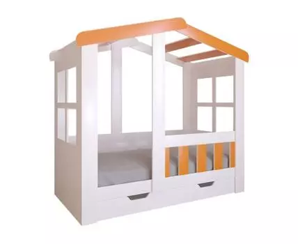 Детская кровать Астра Домик (160, 90, С ящиком, Односпальные, Одноярусные, Белый, 166)