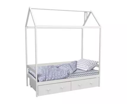 Детская кровать Домик (194, 167, Односпальные, Одноярусные, Белый, 88)