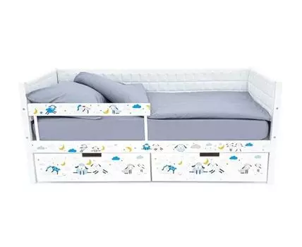 Детская кровать-тахта мягкая Svogen белый/барашки (мультиколор, 76)