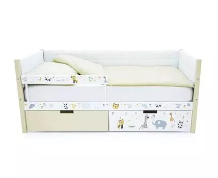 Детская кровать-тахта мягкая Svogen бежево-белый/зверята (мультиколор, 76)