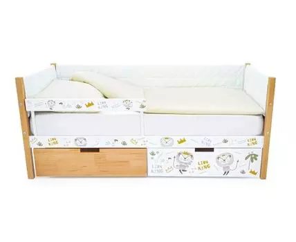 Детская кровать-тахта мягкая Svogen дерево-белый/львята (мультиколор, 76)