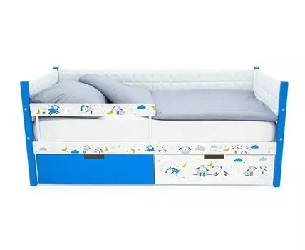 Детская кровать-тахта мягкая Svogen сине-белый/барашки (мультиколор, 76)