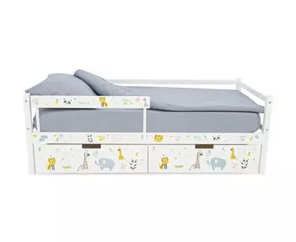 Детская кровать-тахта Svogen белый/зверята (мультиколор, 76)