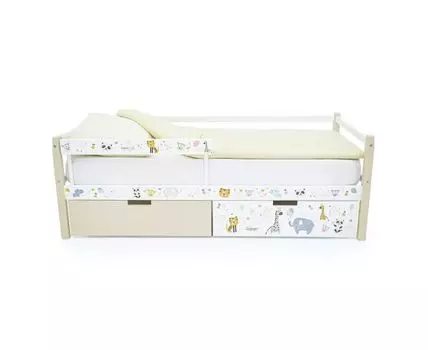 Детская кровать-тахта Svogen бежево-белый/зверята (мультиколор, 76)