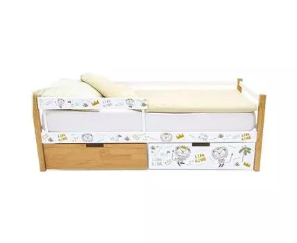 Детская кровать-тахта Svogen дерево-белый/львята (мультиколор, 76)