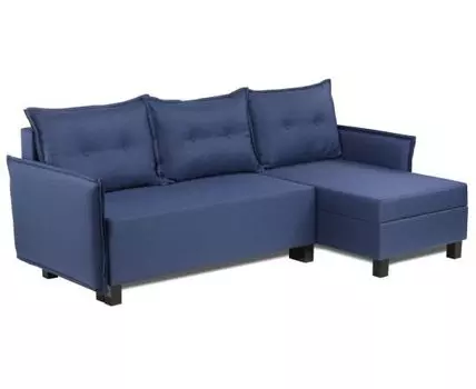 Диван-кровать угловой Киркас синий, ткань рогожка