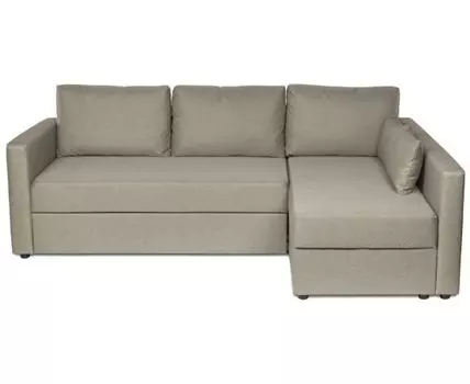 Диван угловой трехместный Вало с длинным подлокотником, светло-серый, ткань рогожка