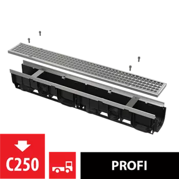 Дренажный канал 100 мм с оцинкованной рамой и оцинкованной решеткой, арт. AVZ103-R104