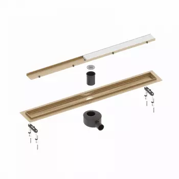 Душевой лоток TIMO Drain System 600 с двусторонней панелью plate под плитку, золото матовое