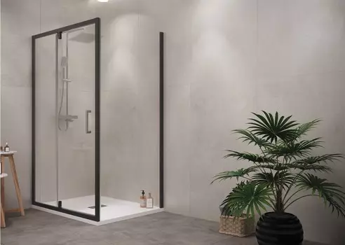 Душевой уголок Creto Astra стекло прозрачное профиль черный 140х80 см, 121-WTW-140-C-B-6 + 121-SP-800-C-B-6