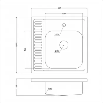 EMAR T6060RQ Накладная мойка RQ: чаша с правой стороны