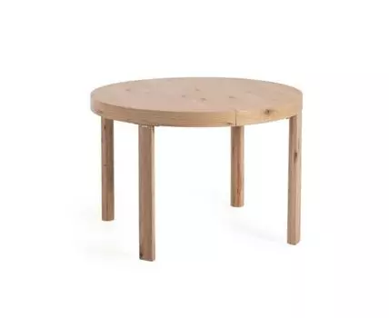 Extendable Раздвижной круглый стол с дубовым шпоном и ножками из массива дерева 120(170)x12