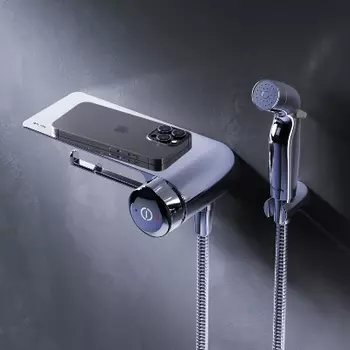 F0H85A800 Смеситель TouchReel, монтируемый в стену с гигиеническим душем и полкой