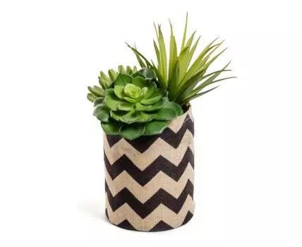 Flower Смесь искусственных суккулентов в горшке из натуральной и черной рафии