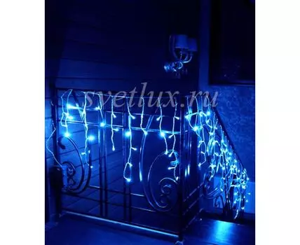 Гирлянда Бахрома на Батарейках 3 х 0,5 м Синяя, 100 LED, Провод Прозрачный Силикон, IP65