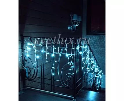 Гирлянда Бахрома на Батарейках 3 х 0,5 м Светло-Голубая, 100 LED, Провод Прозрачный Силикон, IP65