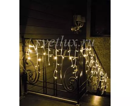 Гирлянда Бахрома на Батарейках 3 x 0,5 м Шампань, 100 LED, Провод Прозрачный Силикон, IP65