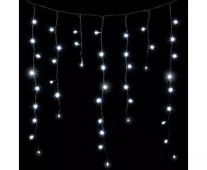 Гирлянда Бахрома с Колпачком 3,2 x 0,9 м Белая с Мерцанием Белого Диода 220В, 180 LED, Провод Черный ПВХ, IP65