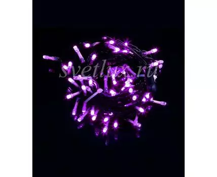 Гирлянда Нить 10м Пурпурная 24В, 100 LED, Провод Черный ПВХ, IP54