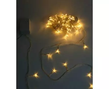 Гирлянда Нить 10м Тепло-Белая 24В, 100 LED, Провод Прозрачный ПВХ, IP54