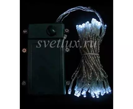 Гирлянда Нить на Батарейках 10м Белая, 100 LED, Провод Прозрачный Силикон, IP65