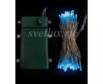 Гирлянда Нить на Батарейках 10м Небесно-Голубая, 100 LED, Провод Прозрачный Силикон, IP65