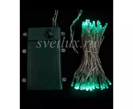 Гирлянда Нить на Батарейках 5м Аква, 50 LED, Провод Прозрачный Силикон, IP65