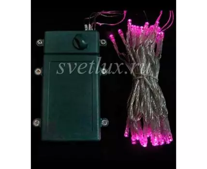 Гирлянда Нить на Батарейках 5м Розовая, 50 LED, Провод Прозрачный Силикон, IP65