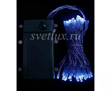 Гирлянда Нить на Батарейках 5м Синяя, 50 LED, Провод Прозрачный Силикон, IP65