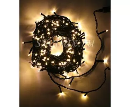 Гирлянда Нить на Батарейках с Таймером 10м Хани-Голд, 100 LED, Провод Прозрачный Силикон, IP65