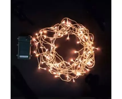 Гирлянда Нить на Батарейках с Таймером 5м Хани-Голд, 50 LED, Провод Прозрачный Силикон, IP65