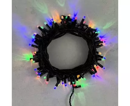 Гирлянда Нить с Колпачком 10м Разноцветная 220В, 100 LED, Провод Черный ПВХ, IP65 LTC PST100CAP-11-2M
