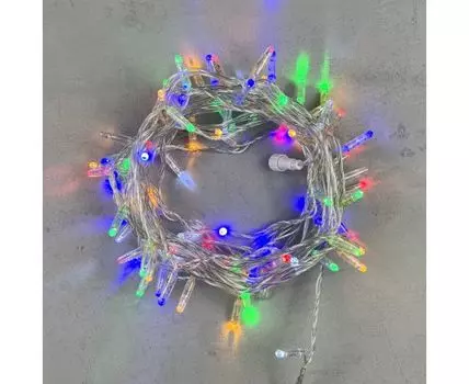 Гирлянда Нить с Колпачком 10м Разноцветная с Мерцанием Белого Диода 220В, 100 LED, Провод Прозрачный LTC PST100BLWCAP-10-2M