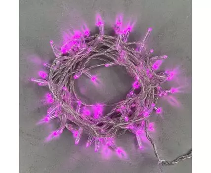 Гирлянда Нить с Колпачком 10м Розовая 24В, 100 LED, Провод Прозрачный ПВХ, IP65 LTC PST100CAP-10-1P