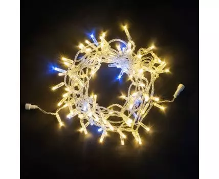 Гирлянда Нить с Колпачком 10м Тепло-Белая с Мерцанием Белого Диода 220В, 100 LED, Провод Прозрачный ПВХ, IP65