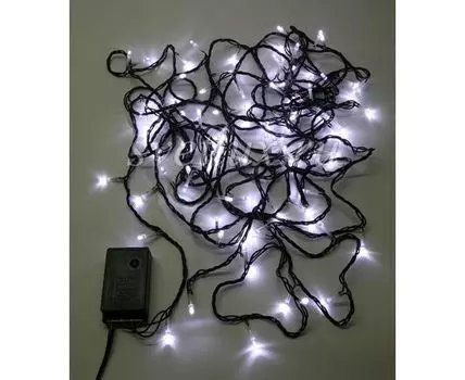 Гирлянда Нить с Контроллером 10м Белая 220В, 100 LED, Провод Черный ПВХ, IP20